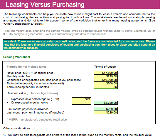 Car Purchase or Lease template