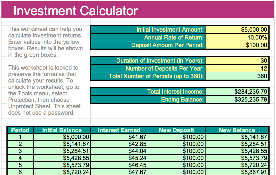Investment Calculator Template Investment Calculator Template