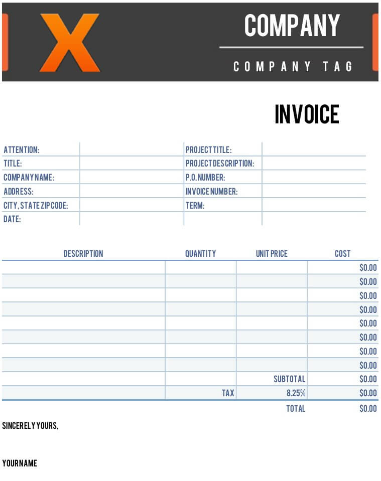 X Invoice Template for Numbers
