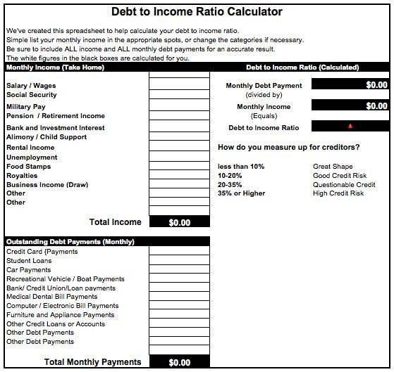 Debt to Income Ratio Calculator Template Debt to Income Ratio Calculator Template