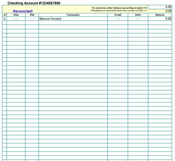 excel checking account template