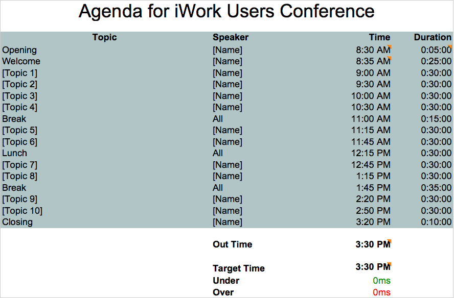 Agenda Planner Template for Numbers