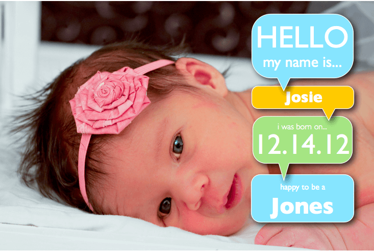 Girl Birth Announcement Template with Word Bubbles