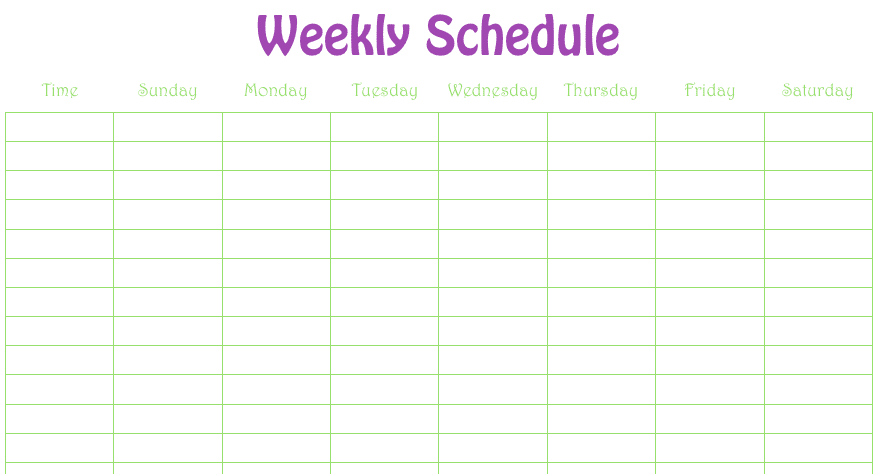 Weekly Schedule Numbers Template