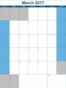 2017 Vertical monthly Calendar Template