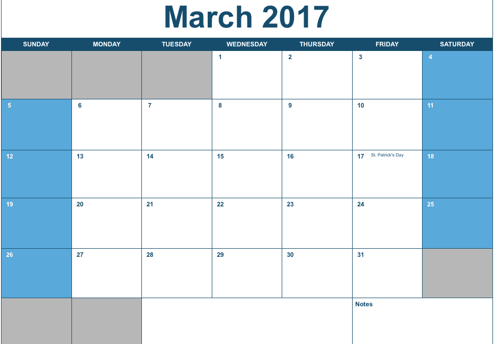 Numbers 2017 Horizontal Monthly Calendar Template