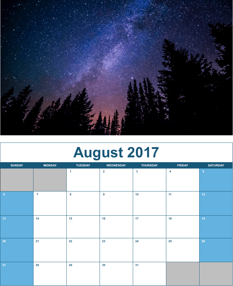 Numbers 2017 Vertical Monthly Calendar Template with Pictures