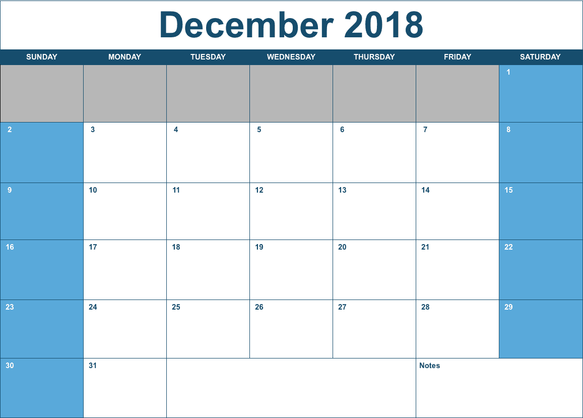 Numbers 2018 Horizontal Calendar Template