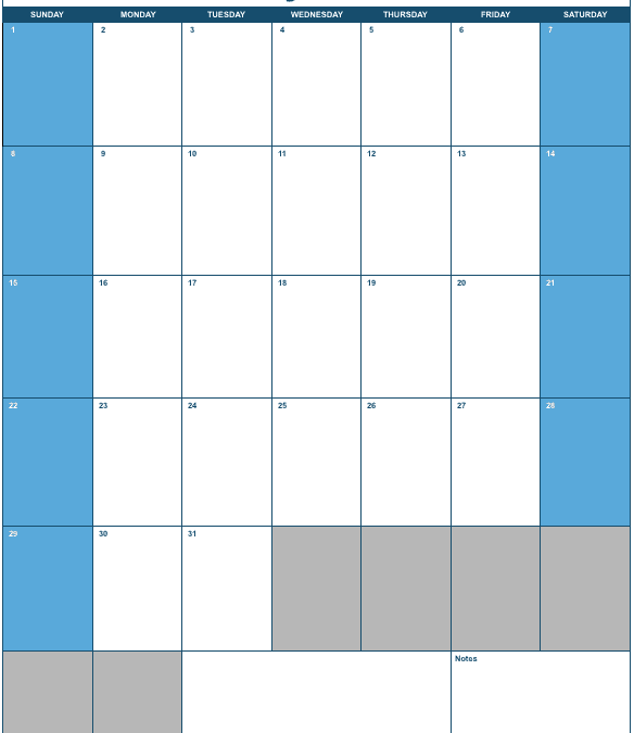 Numbers 2018 Vertical Monthly Calendar Template
