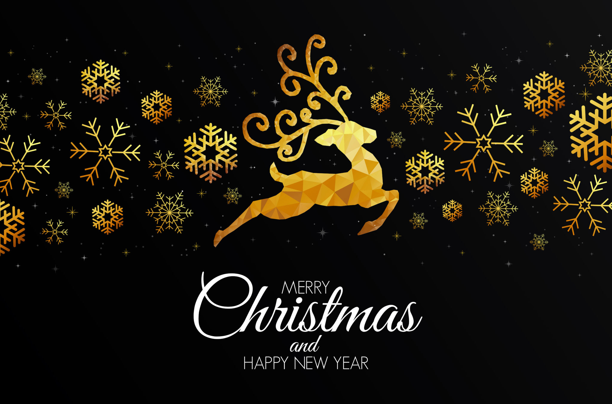 Low Poly Golden Snow Christmas Card Template for Pages