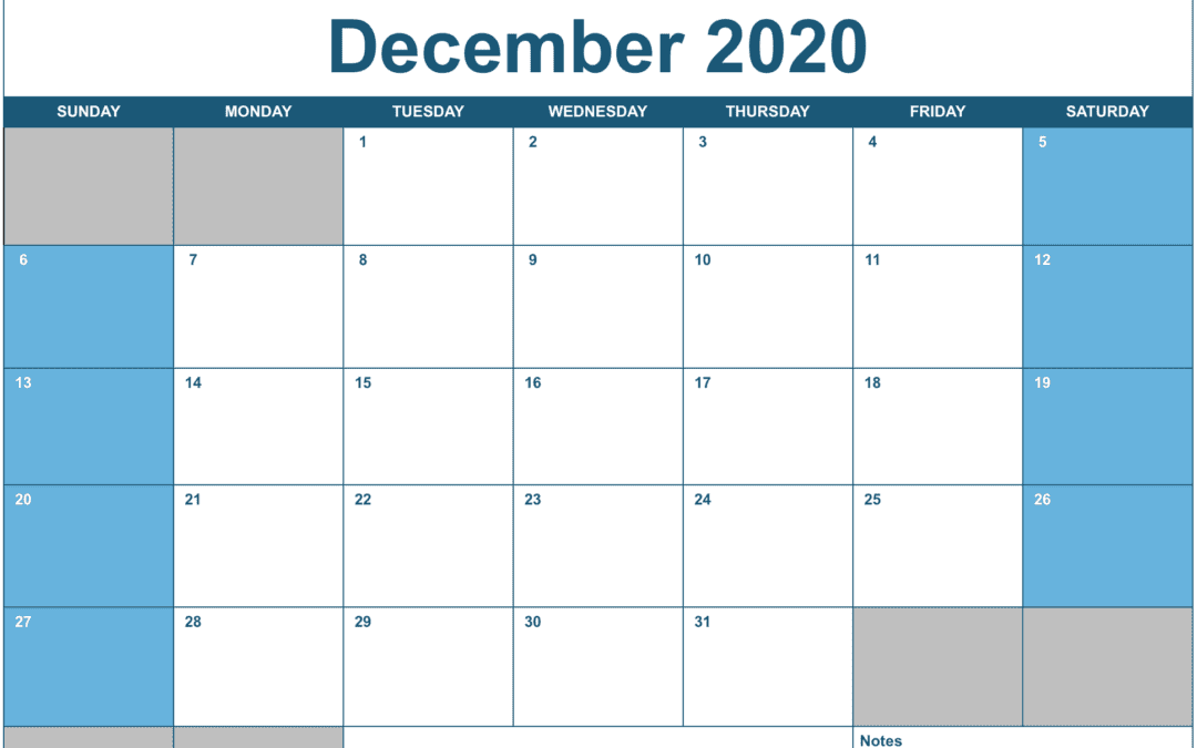 2020 Horizontal Monthly Calendar