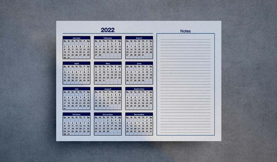 2022 Horizontal Yearly Calendar Template