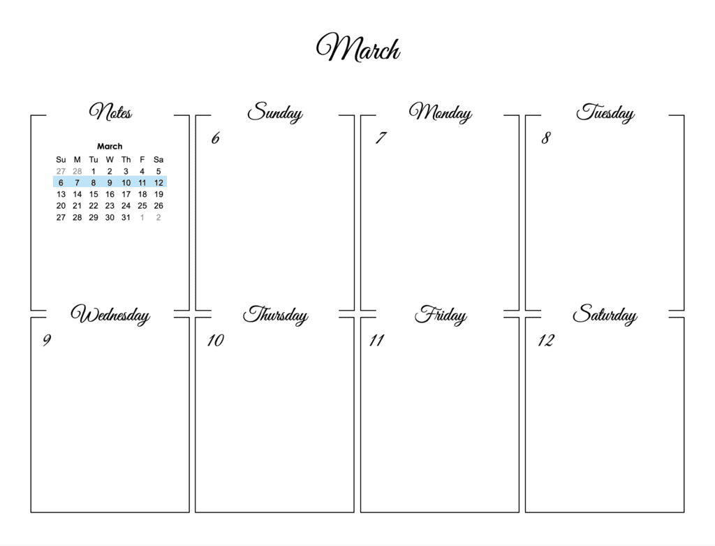Apple Pages 2022 Horizontal Weekly Calendar Template