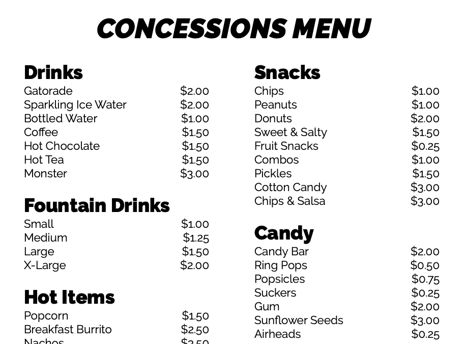 Printable Free Concession Stand Menu Template Word Printable Free Concession Stand Menu Template Word