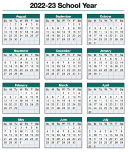 Modern Teal 2022-2023 Vertical School Yearly Calendar Template