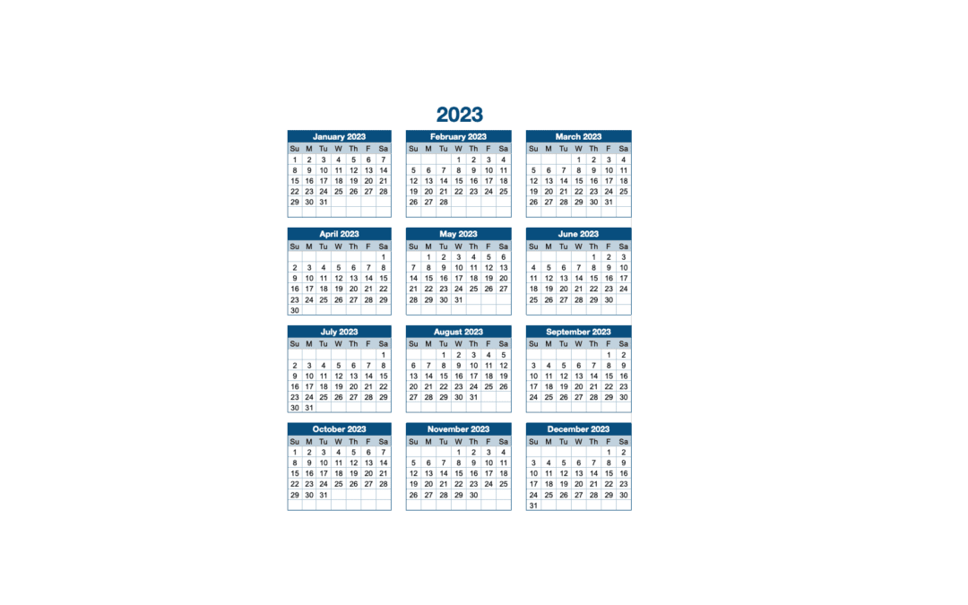2023 Yearly Calendar Template Vertical Blue