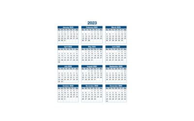 2023 Yearly Calendar Template Vertical Blue